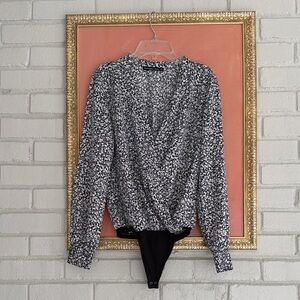 Abercrombie & Fitch Floral Wrap Bodysuit - Black and White